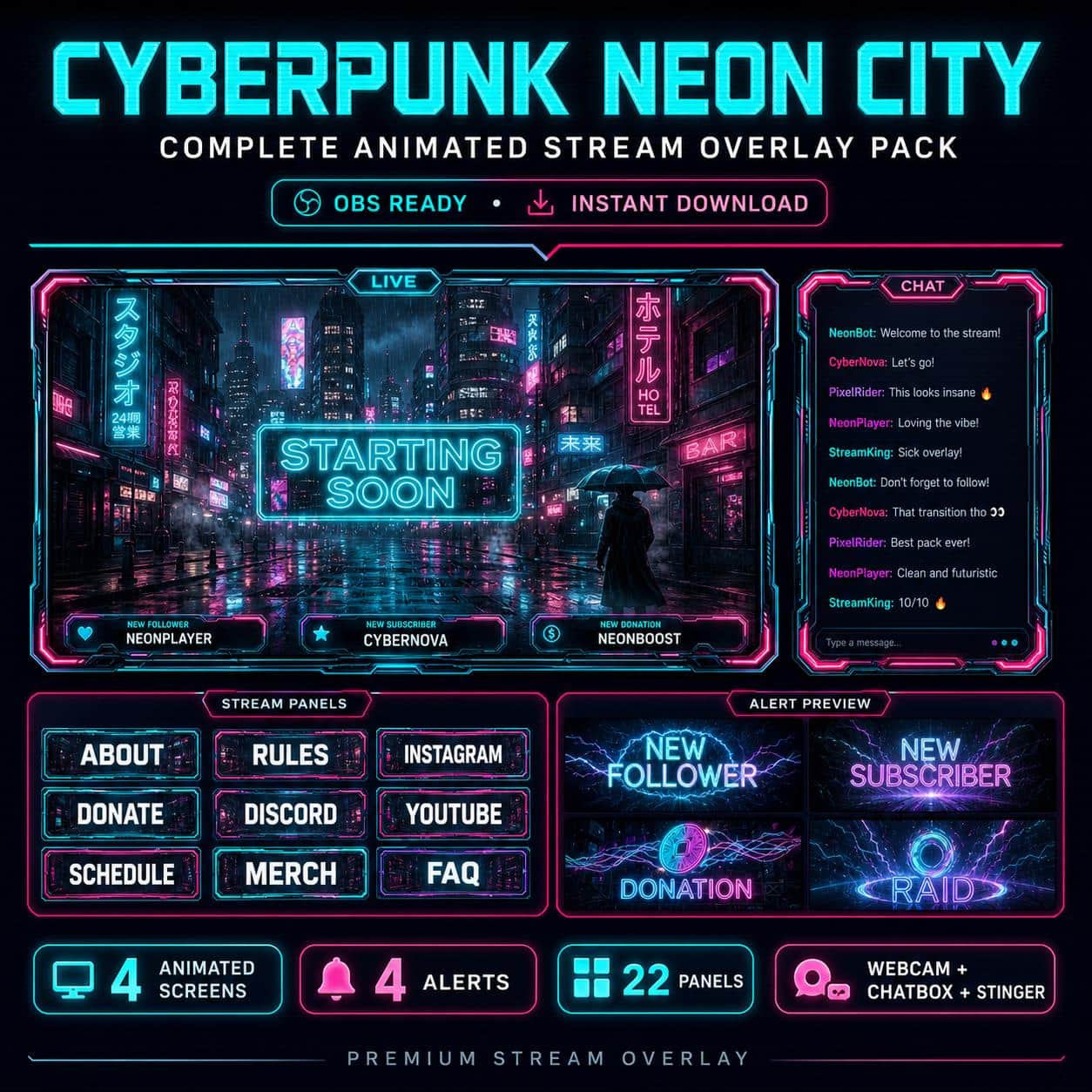 Cyberpunk / Neon stream overlay